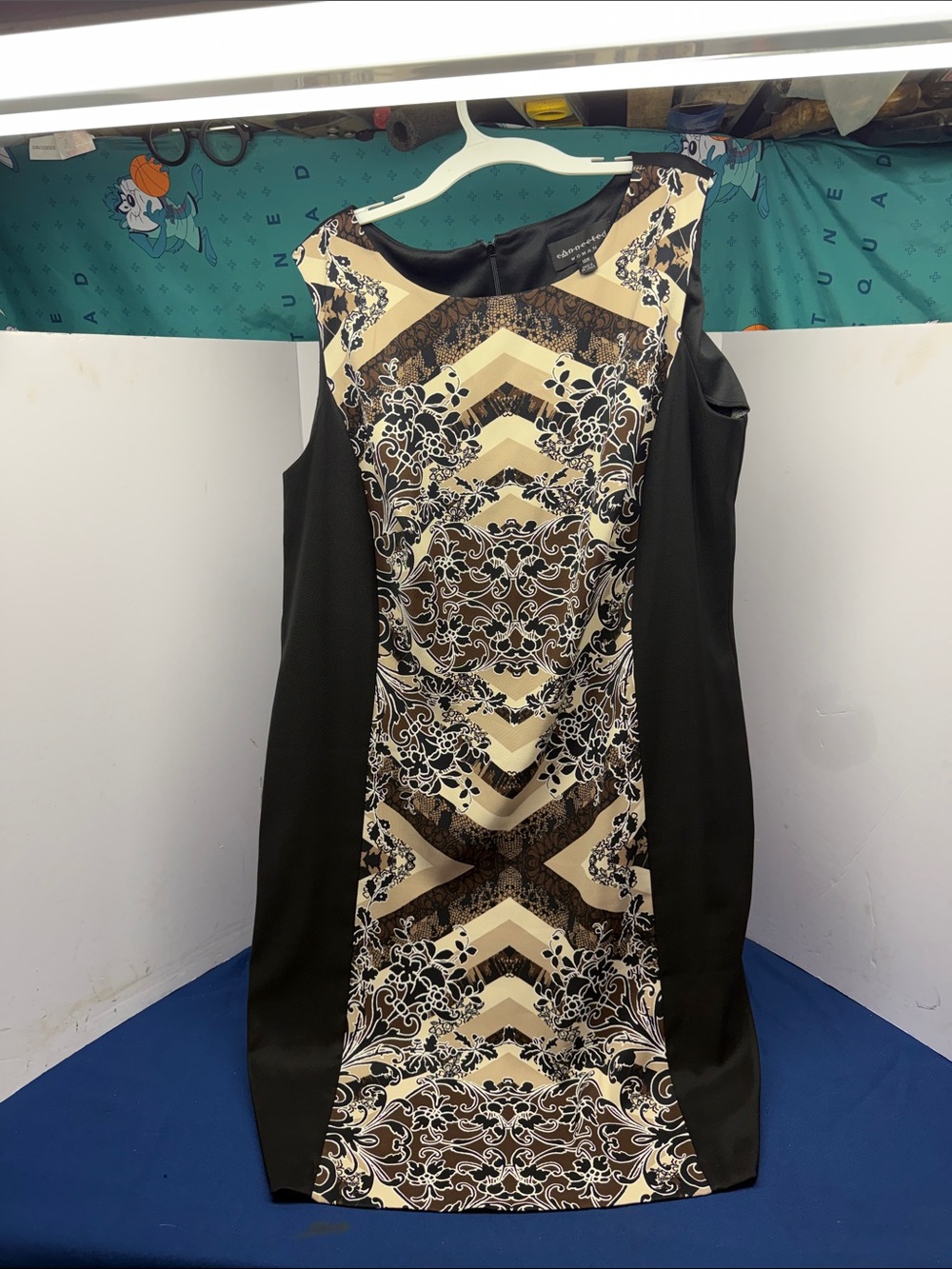 Connected Woman 18W Black and Cream Printed Sheath Midi Dress
